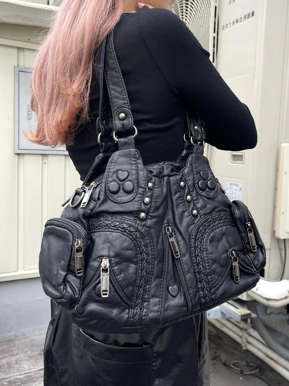 受注制【Never mind the XU】vintage leather bag / 【ネバーマインド ザ エックスユー】ハートヴィンテージレザーバッグミニハンドバッグショルダーバッグ