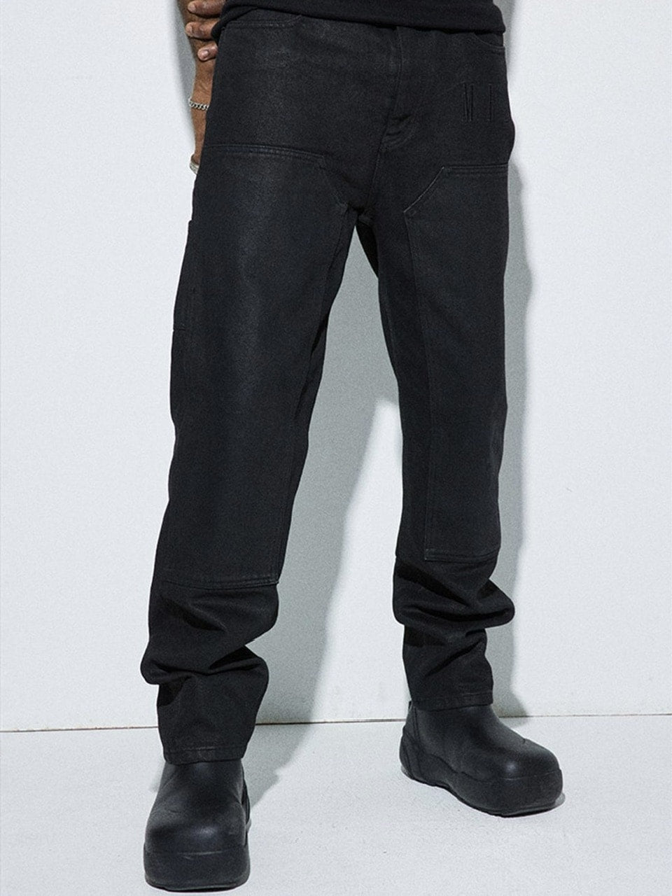 【MR. ENJOY DA MONEY】FLAME METAL LABEL DENIM SUIT PANTS