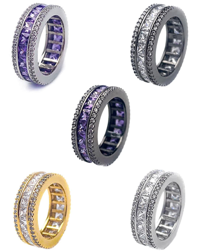 【BLACK PURPLE】AAA DIA CRYSTAL 3-LINE RING