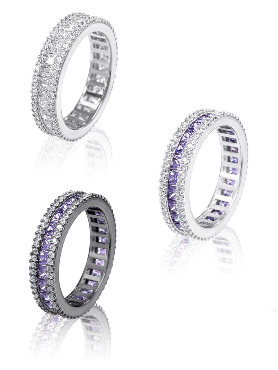 【BLACK PURPLE】AAA DIA CRYSTAL 3-LINE RING (MINI)