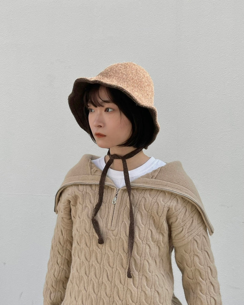 受注制【Chikashitsu +】strap knit hat (2color)