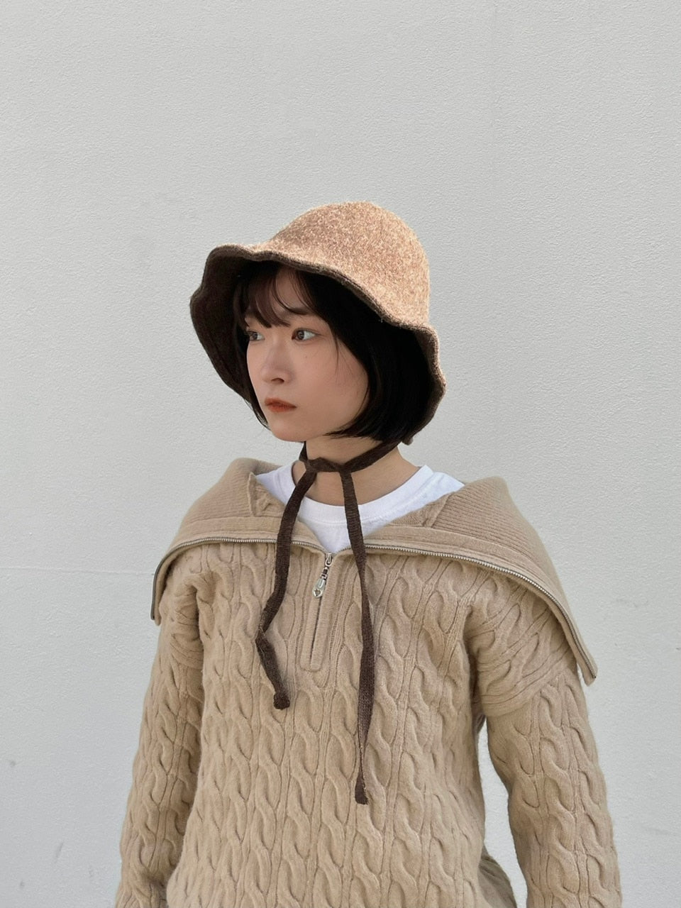 受注制【Chikashitsu +】strap knit hat (2color)