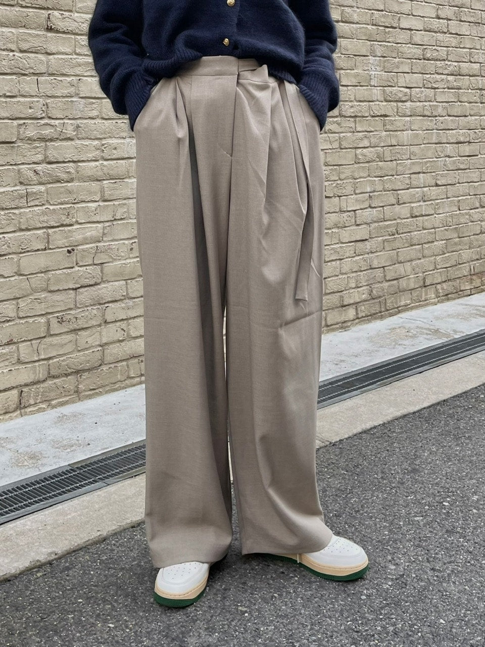 【Chikashitsu +】waist belt tuck slacks (3color)