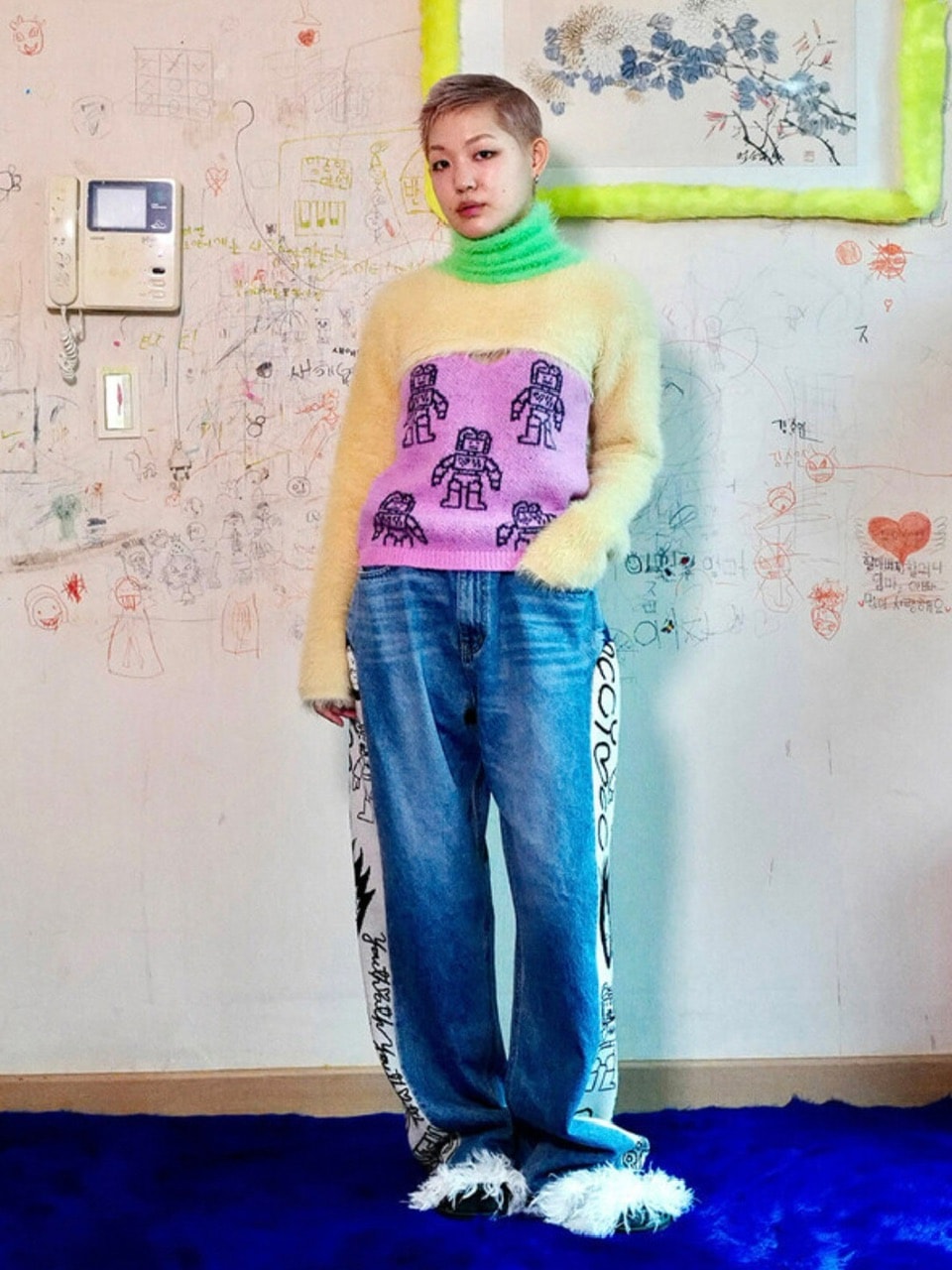 【YOUTHBATH】High-Neck Knit Top Set-up