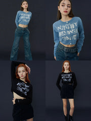 【FANCY CLUB】FANCY STAMP CROP CARDIGAN