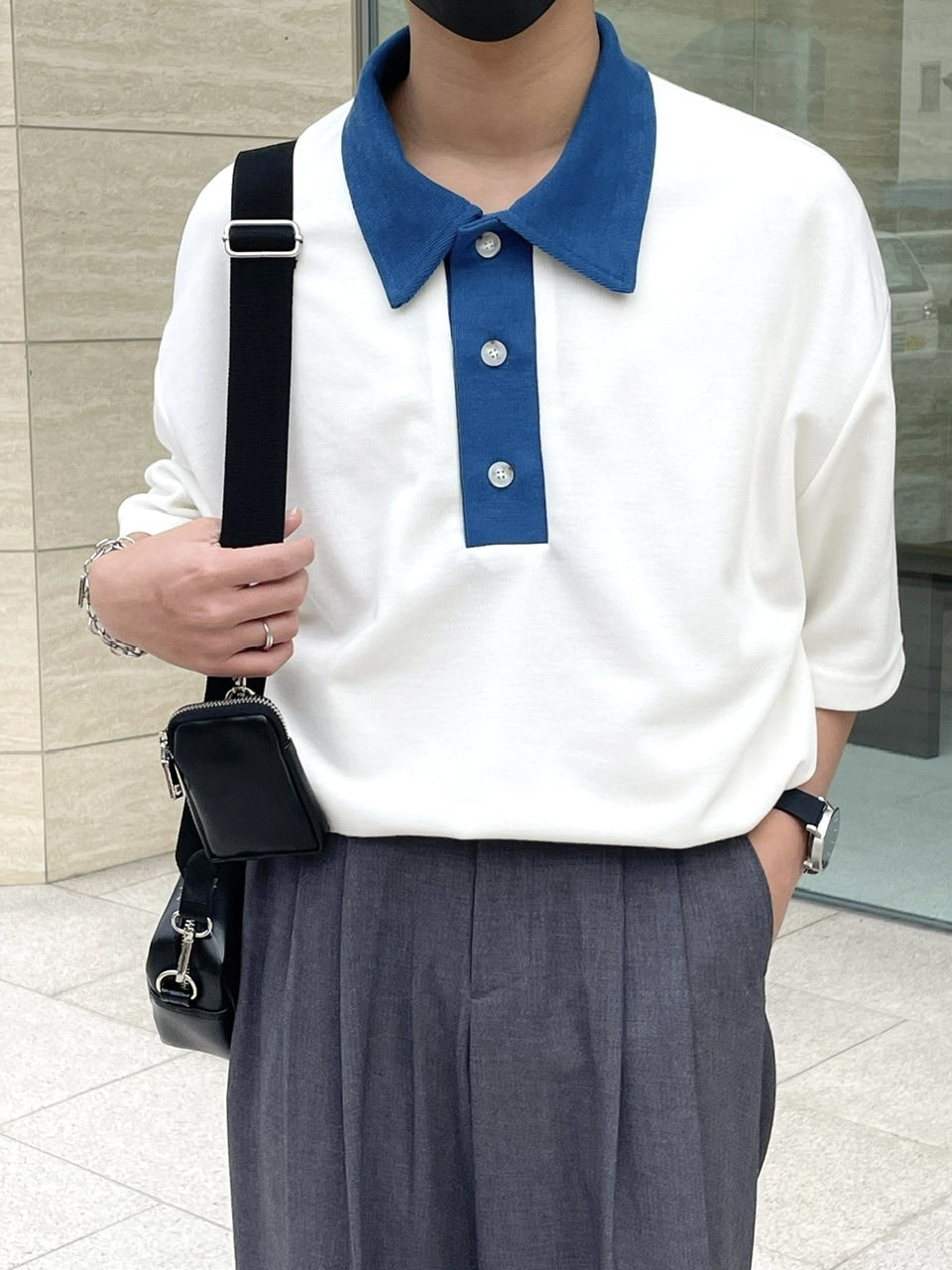 受注制【RENOL】bi-color collar tee (2color)