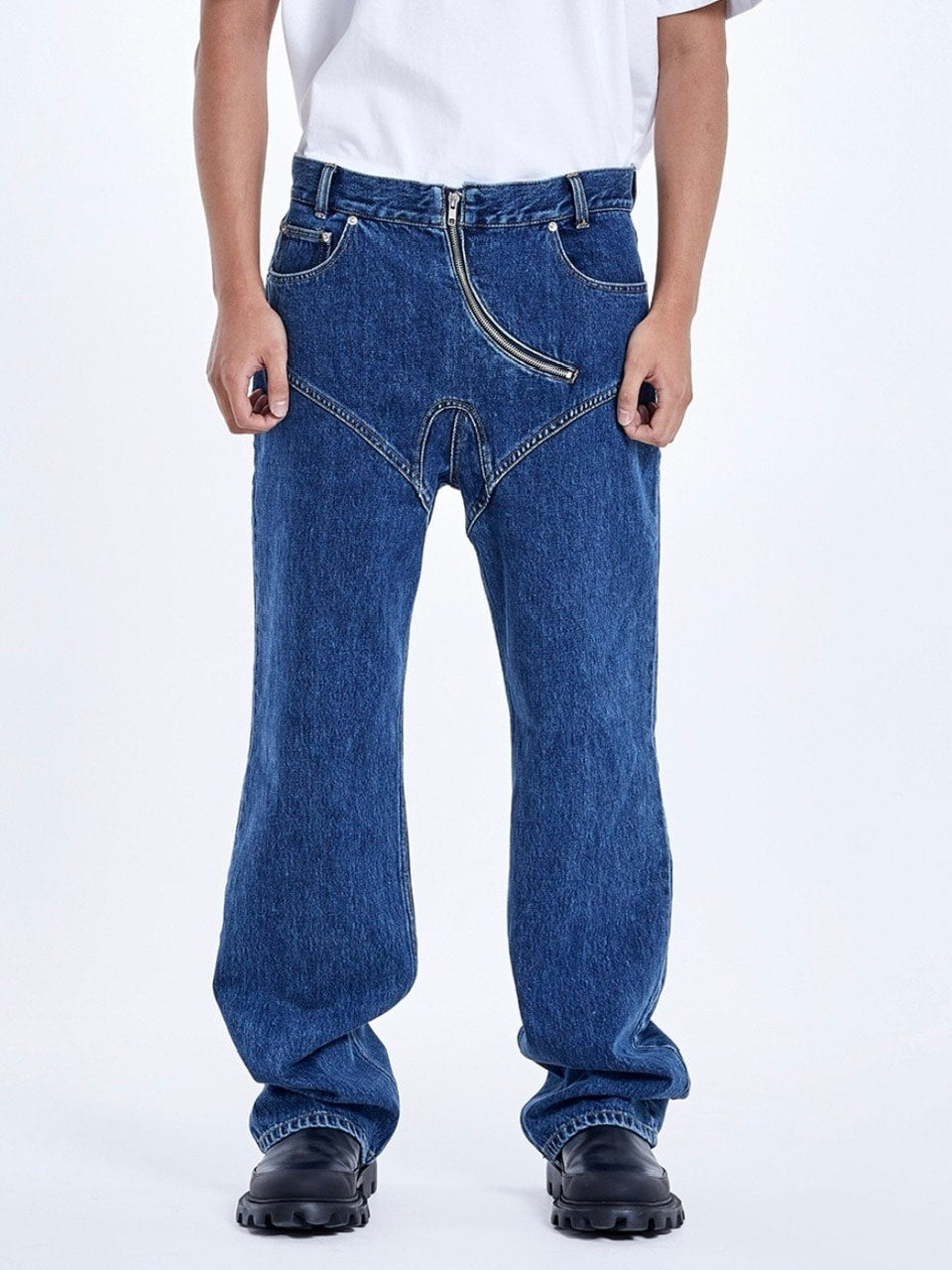 【51percent】Curved zipper denim pants
