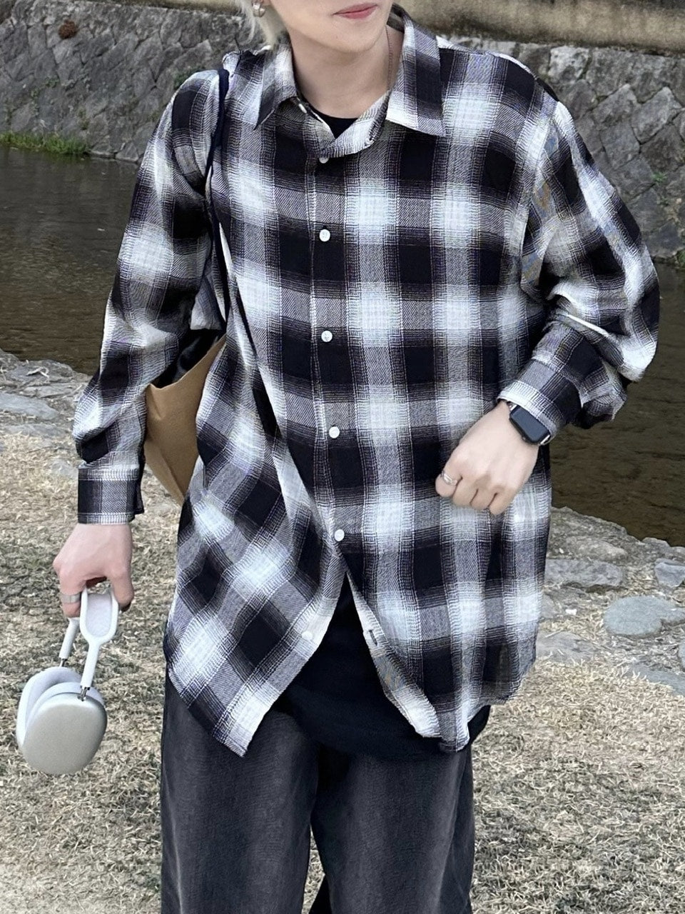大阪店WEB限定受注制【Chikashitsu +】over fit shadow check shirt (3color)
