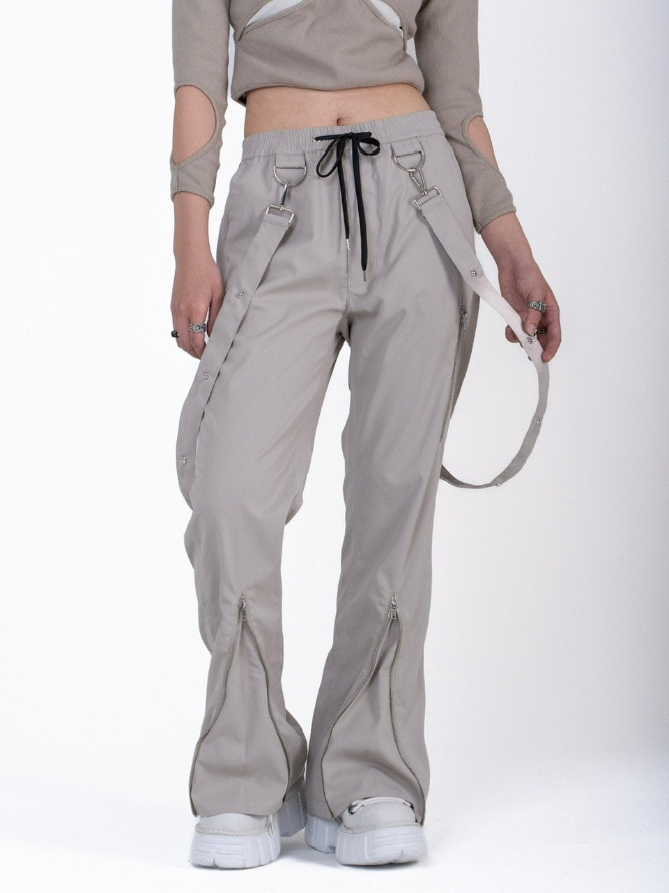 【Bizarre Maiden】strap zipper flared pants (2color)