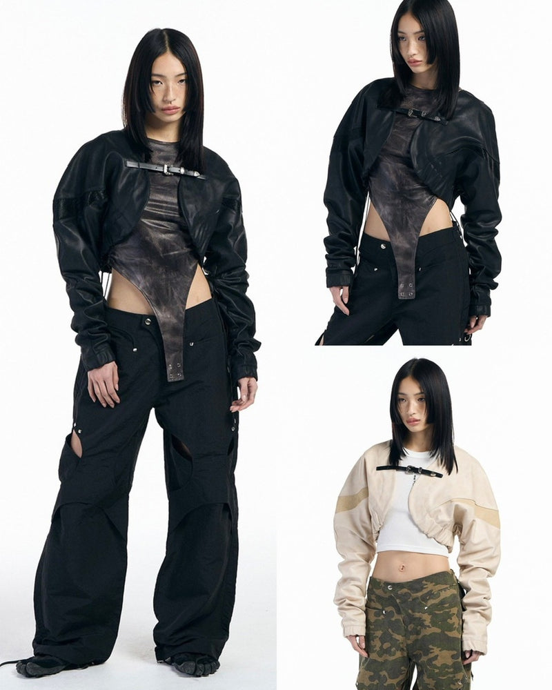 【SETUP‐EXE】Matte Leather bolero buckle Jacket