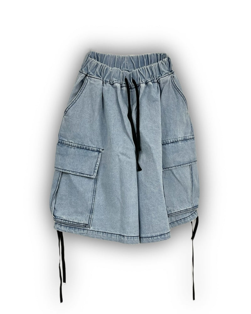受注制【Never mind the XU】denim wide half pants (2color) / 【ネバーマインドザエックスユー】デニムワイドハーフパンツ