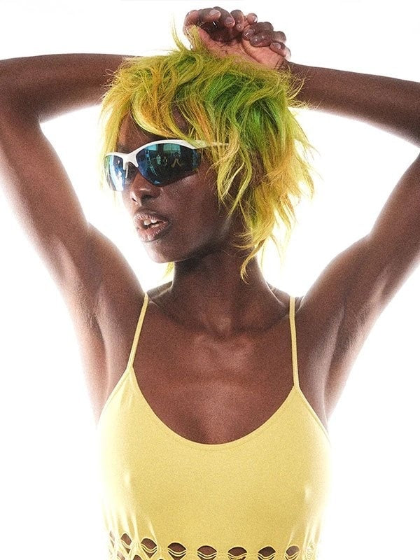 【Basic Pleasure Mode】RIMLESS VISOR WRAP SUNGLASSES WITH MIRROR LENS