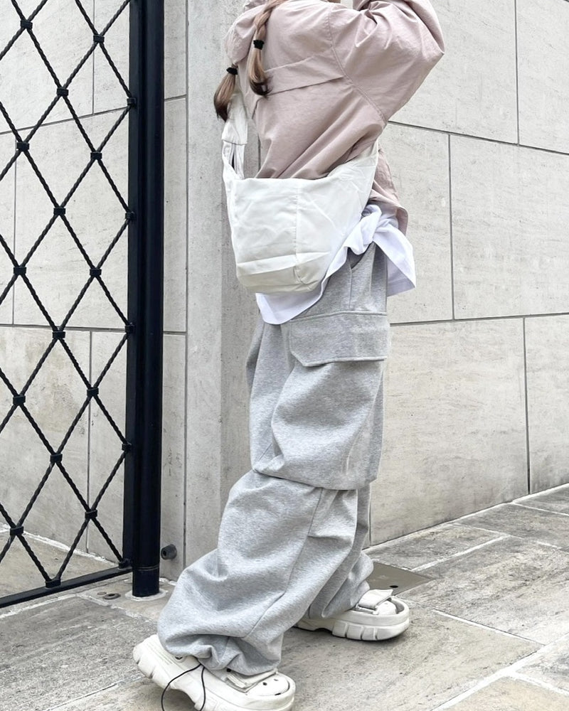 受注制【Never mind the XU】big pocket sweat wide cargo pants