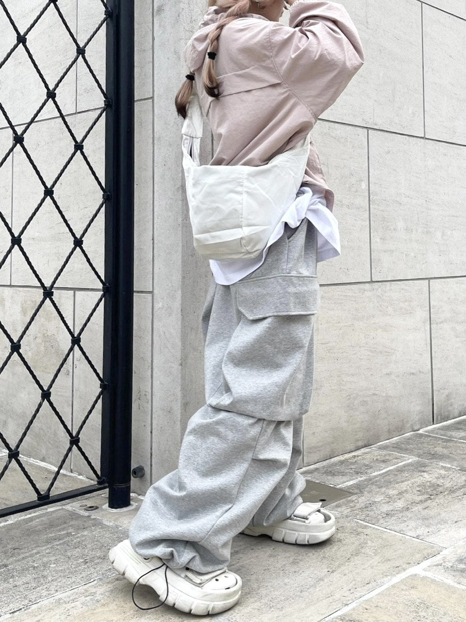 受注制【Never mind the XU】big pocket sweat wide cargo pants