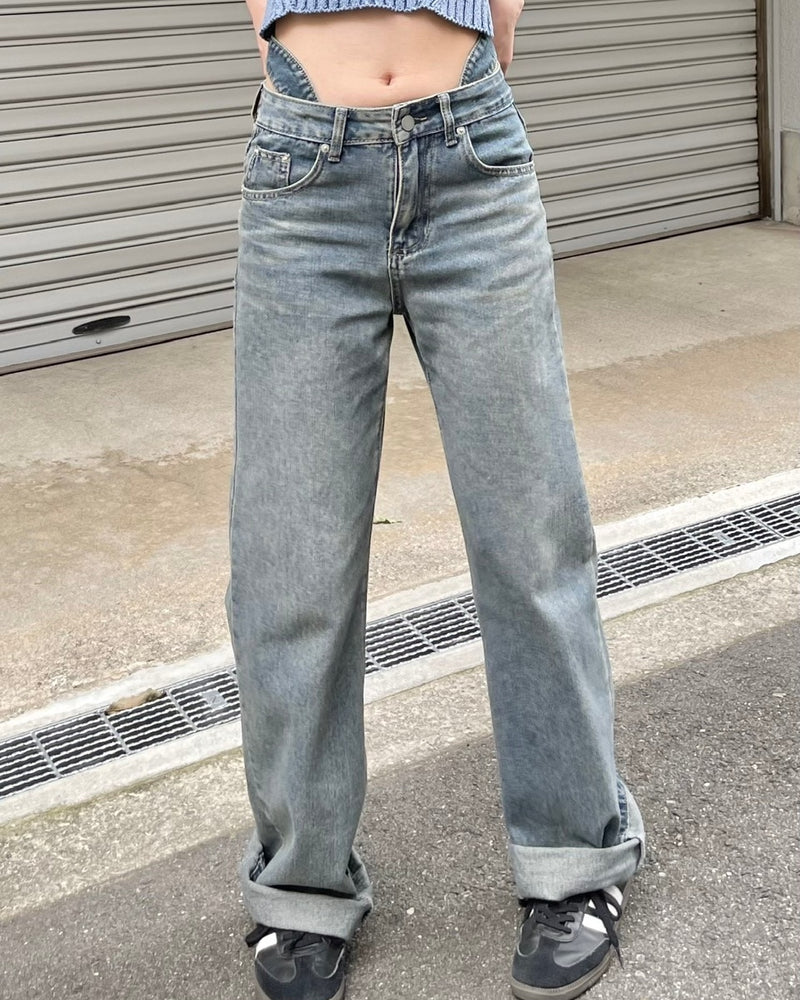 受注制【Chikashitsu + LADIES】waist T line denim pants
