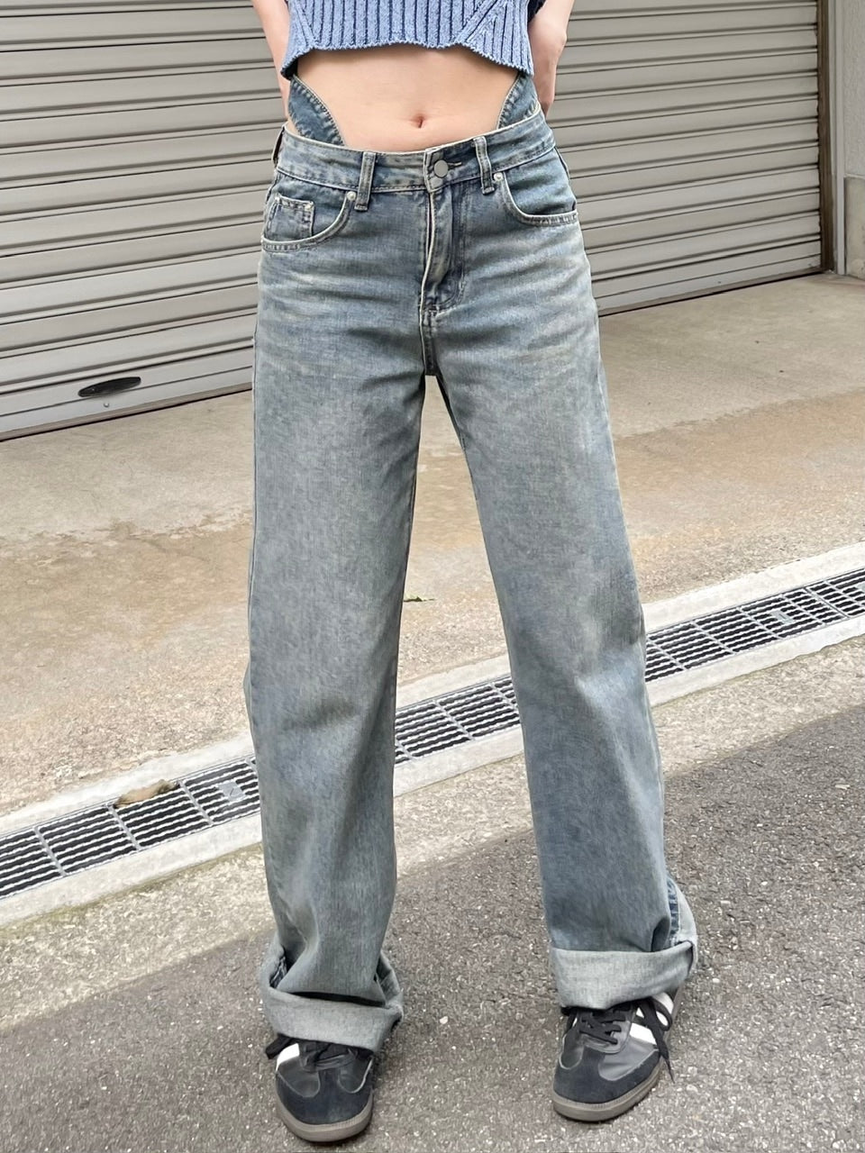 受注制【Chikashitsu + LADIES】waist T line denim pants