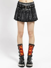 【TRIPP nyc】PEACE PLEATED SKIRT[IO8188] / 【トリップ エヌワイシー】ポイントスタッズストラップデニムミニスカート
