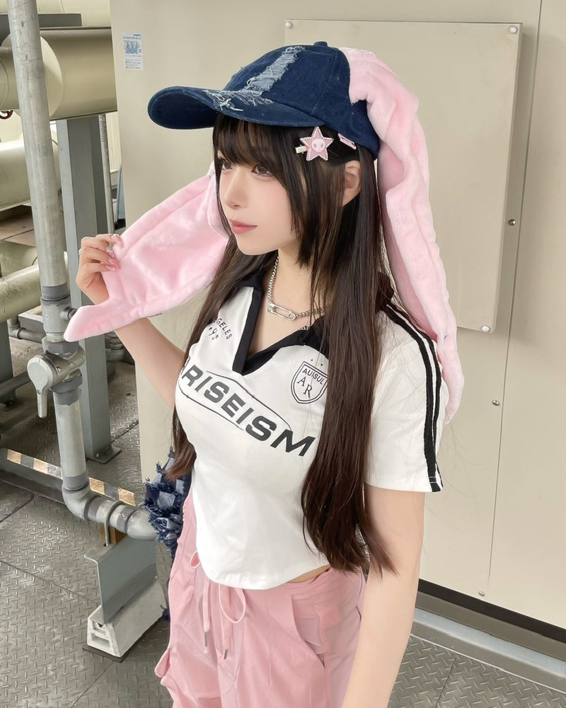 受注制【Never mind the XU】lettering collar short sleeve tee (2color)