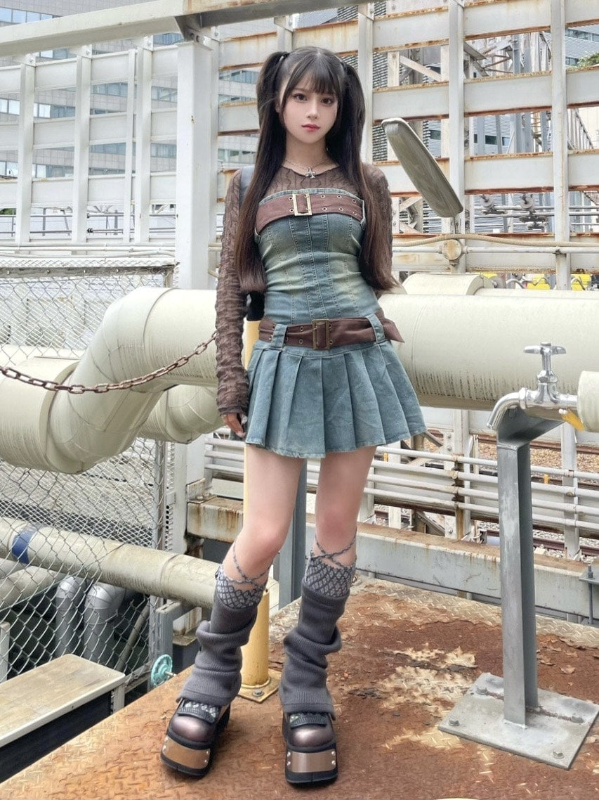 【Never mind the XU】2 belt denim one piece