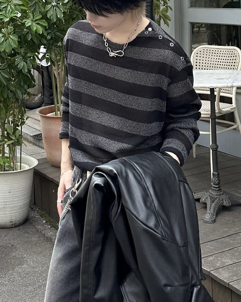 大阪店WEB限定受注制【Chikashitsu +】shoulder snap border knit (2color)