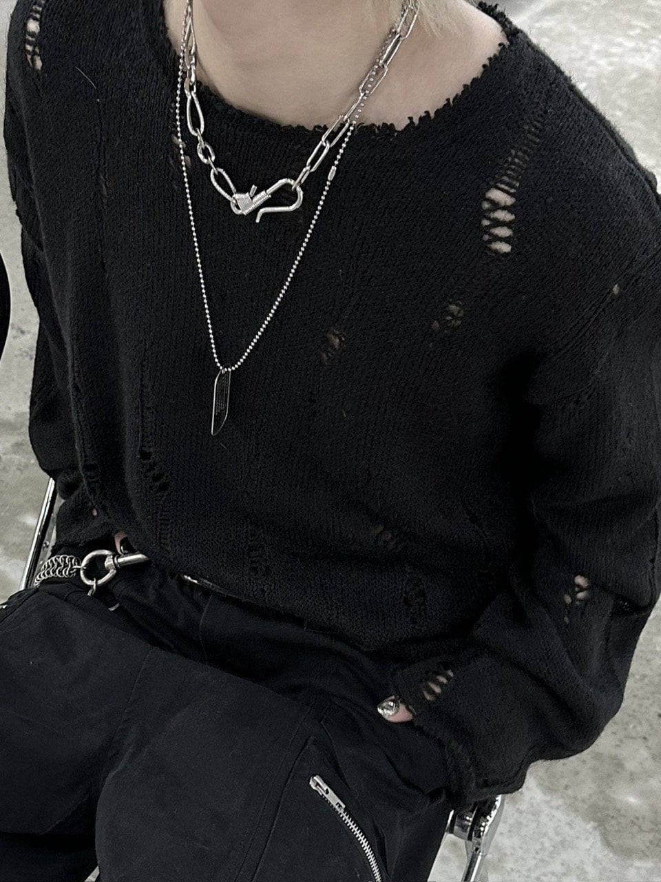 大阪店WEB限定受注制【Chikashitsu +】damage mohair knit (3color)