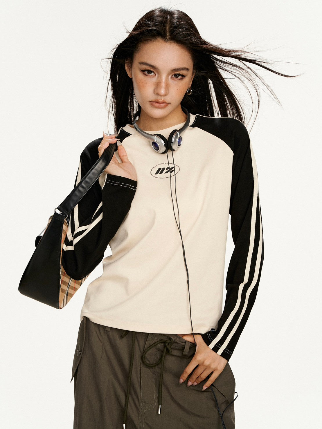 【Dpercent】Front Logo Raglan LS Tee