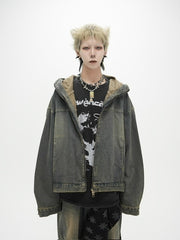 受注制【Never mind the XU】setup denim jacket (2color) / 【ネバーマインドザエックスユー】セットアップフードジップアップパーカーデニム長袖ジャケット