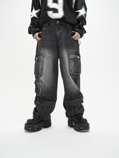 受注制【Never mind the XU】pocket cargo denim pants (2color) / 【ネバーマインドザエックスユー】ポケットカーゴワイドデニムパンツ