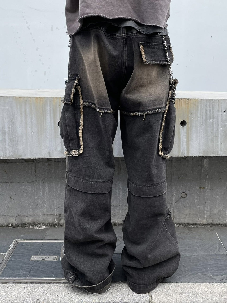 受注制【Never mind the XU】grunge denim cargo pants (2color