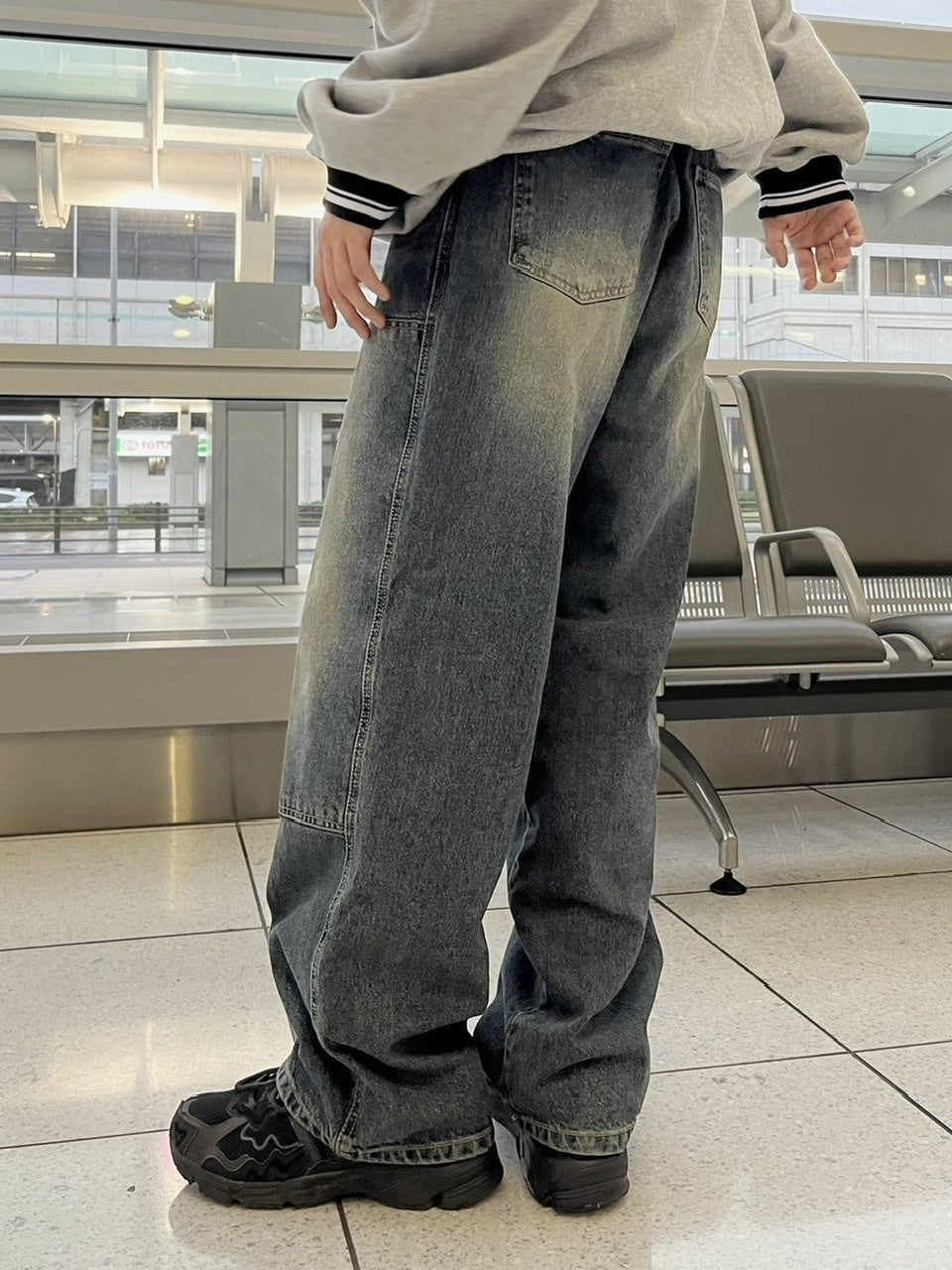 受注制【youll】double knee wash deinm wide pants