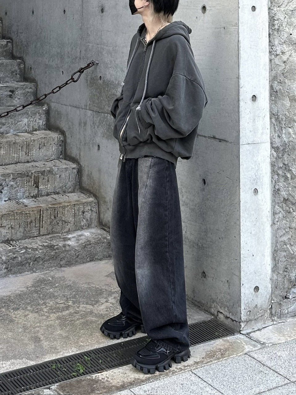 大阪店WEB限定受注制【Chikashitsu +】damage zip up hoodie (3color) / 【チカシツプラス】ダメージ長袖ジップアップパーカー