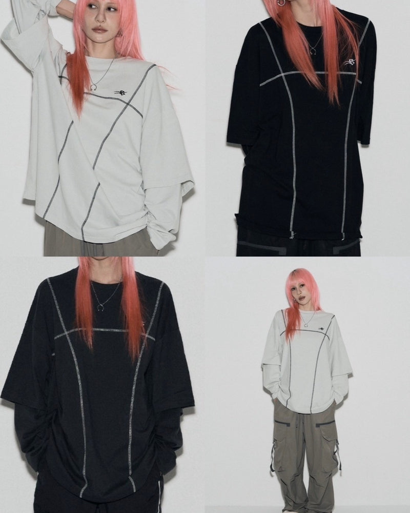 【SETUP‐EXE】LAYERD SLEEVE STITCH T-SHIRT
