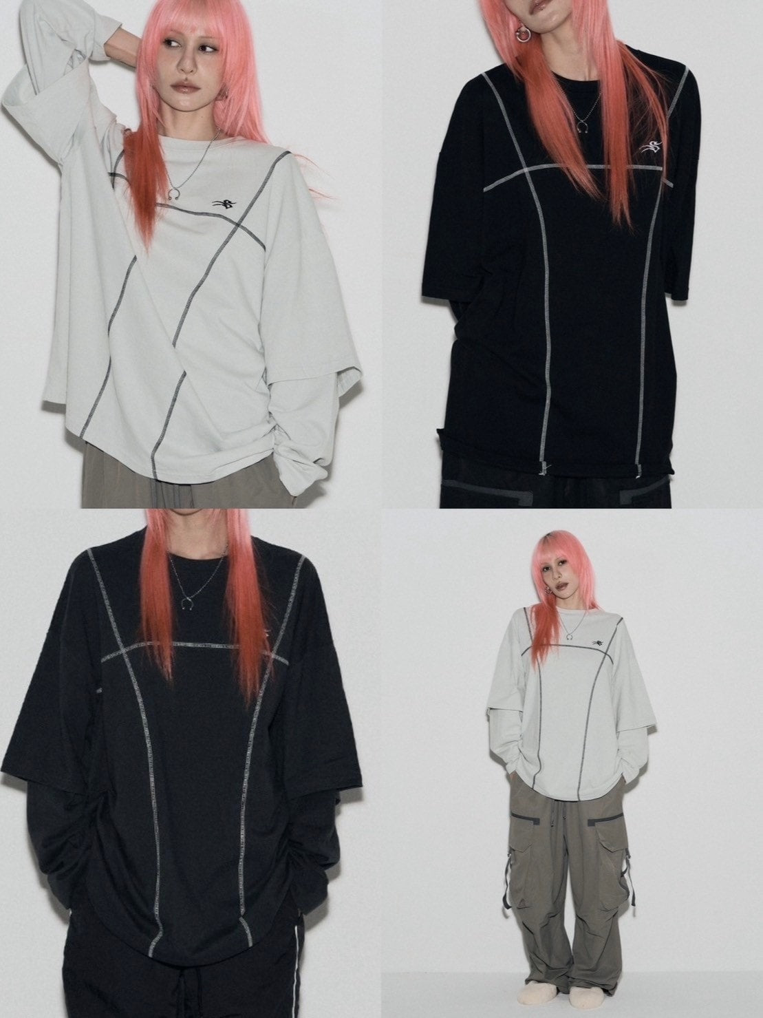 【SETUP‐EXE】LAYERD SLEEVE STITCH T-SHIRT