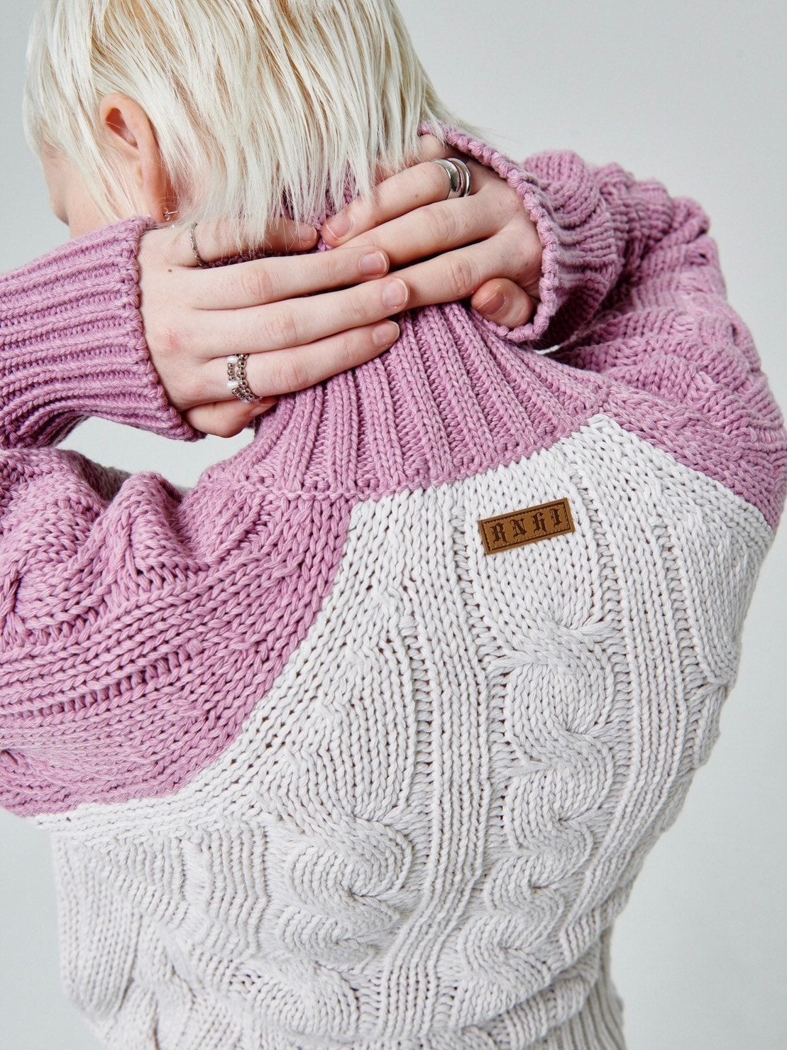 【runningHIGH】COLOR BLOCK TURTLENECK ZIP UP KNIT PULLOVER