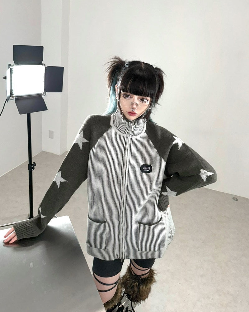 国際配送【Never mind the XU】double zip star knit