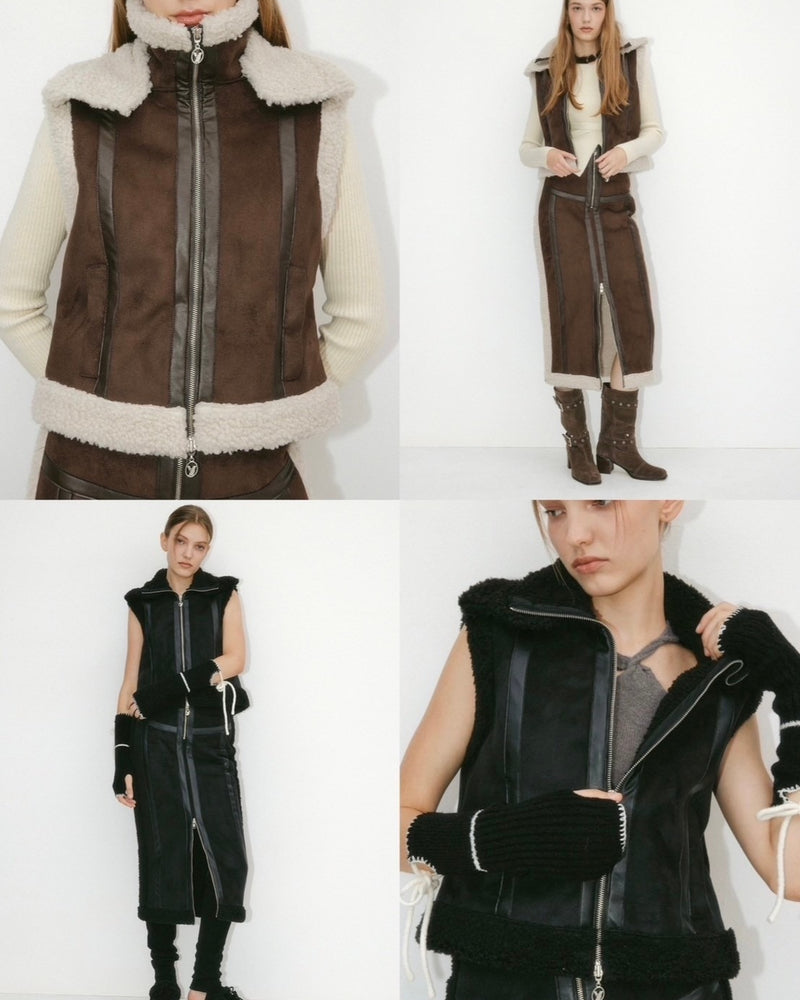 【YUSE】DETACHABLE COLLAR SHEARING SUEDE VEST
