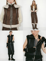 【YUSE】DETACHABLE COLLAR SHEARING SUEDE VEST