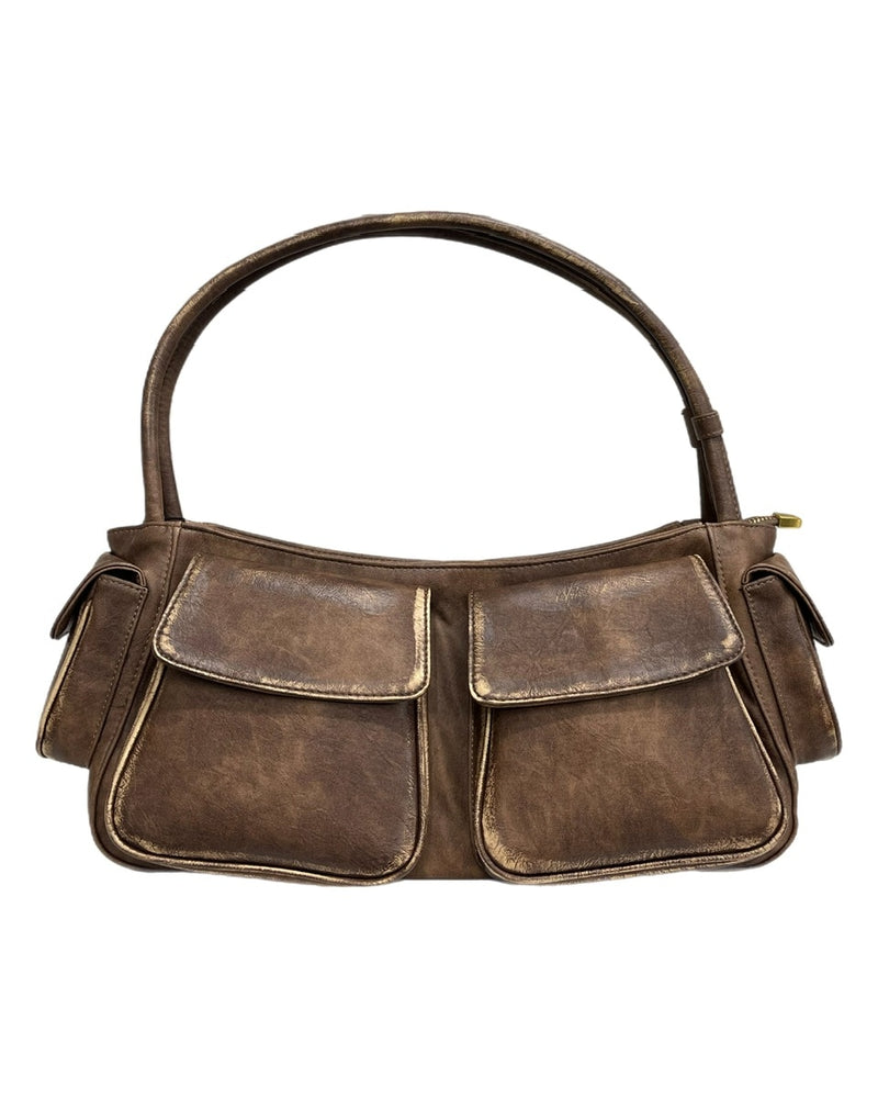 【Chikashitsu +】vintage leather hand bag (2color)