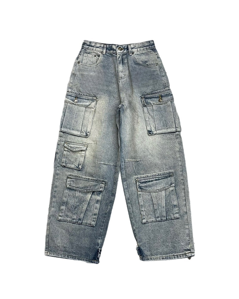 受注制【Chikashitsu +】vintage wash cargo denim pants (2color)