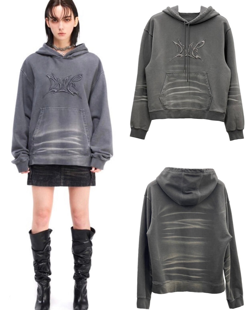 【BLR BLUER】Embroidery Washed Hoodie