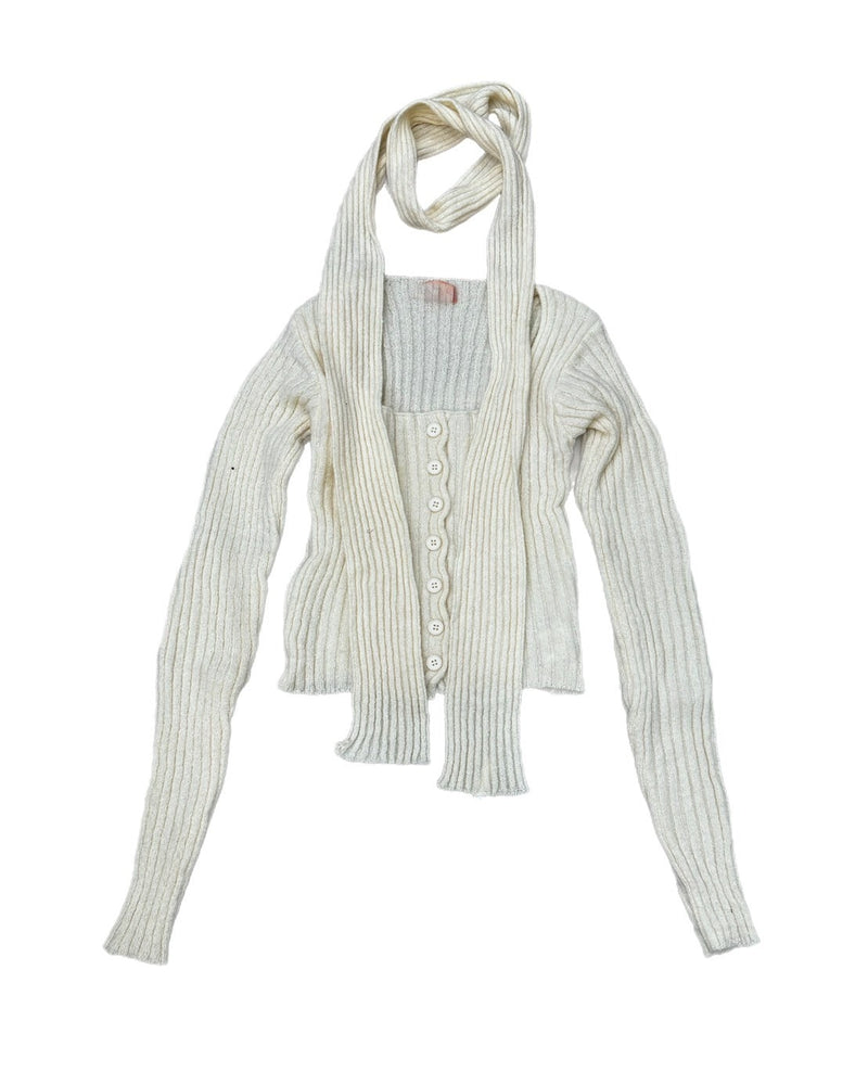 【Chikashitsu + LADIES】scarf set cropped knit tops (2color)
