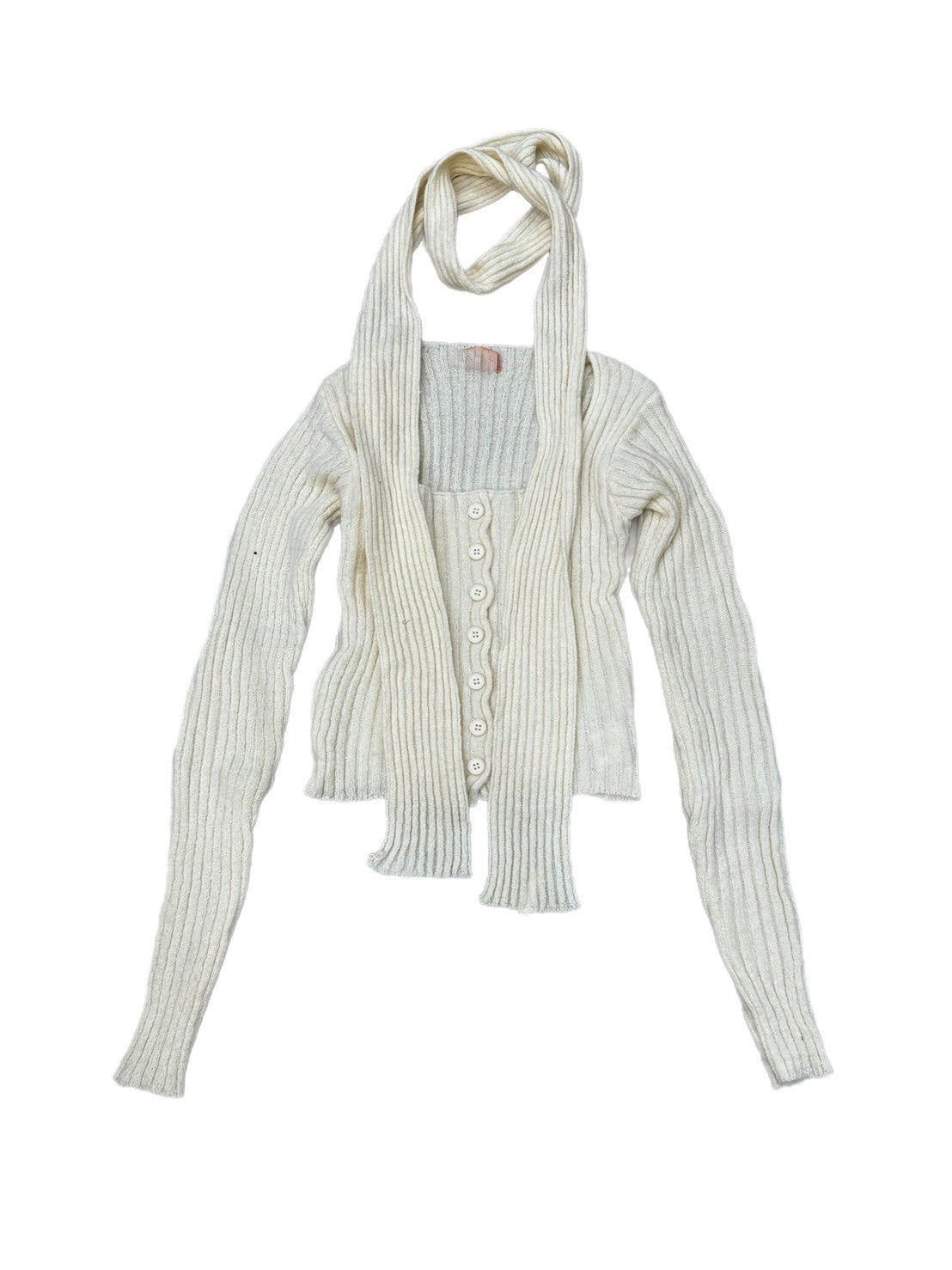 【Chikashitsu + LADIES】scarf set cropped knit tops (2color)