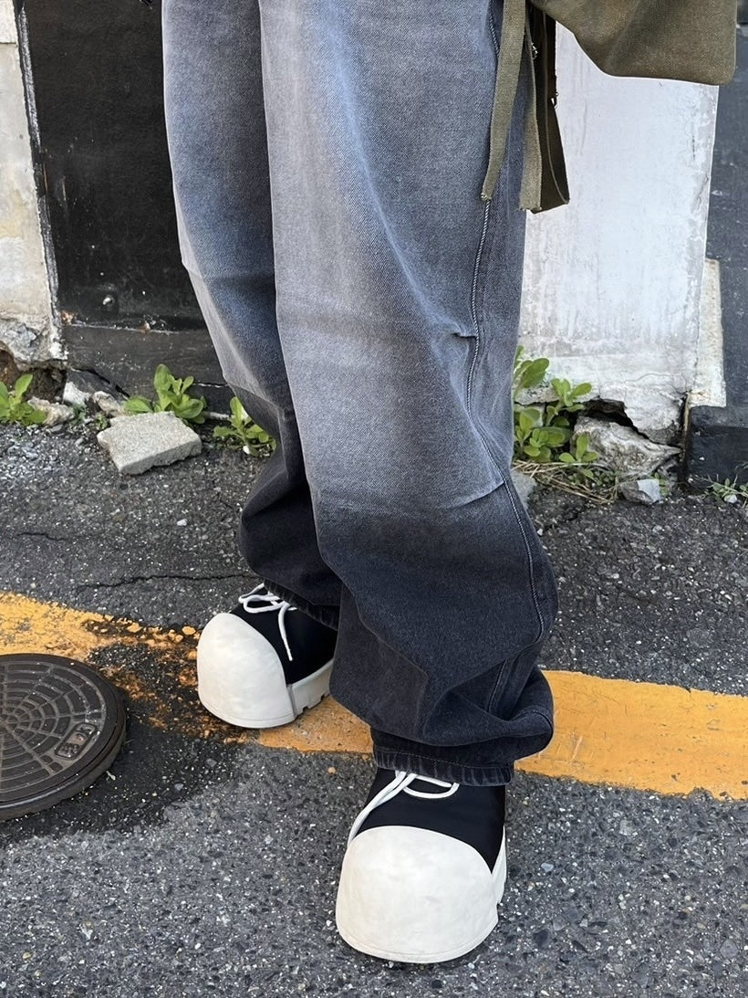 受注制【Never mind the XU】gradation denim easy pants (2color)
