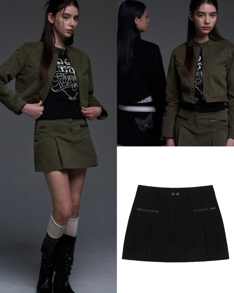 【FANCY CLUB】BIKER PINTUCK MINI SKIRT