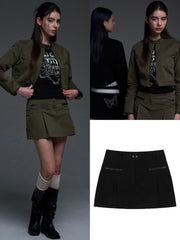 【FANCY CLUB】BIKER PINTUCK MINI SKIRT