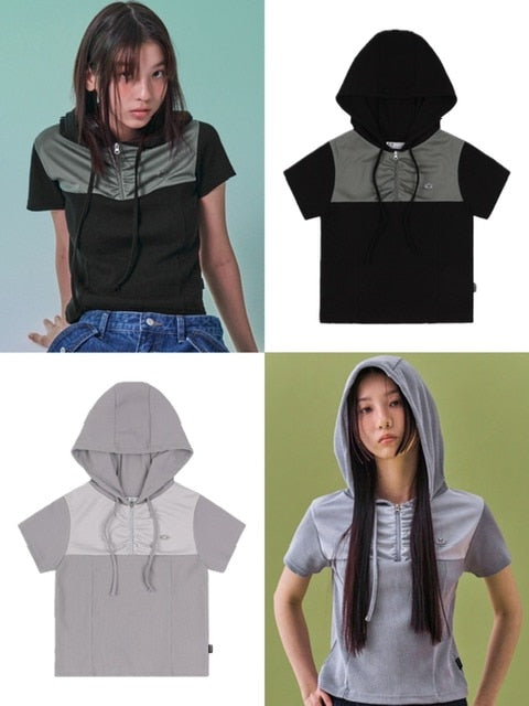 【FANCY CLUB】SOFT BASIC HALF ZIP-UP HOODIE