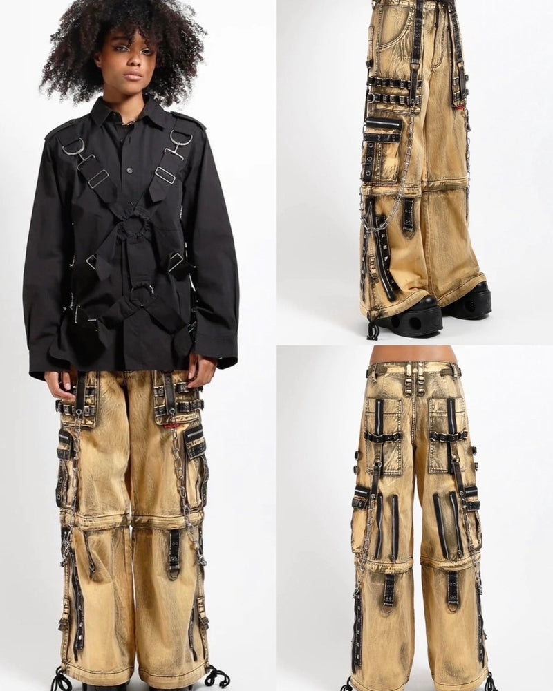 【TRIPP nyc】POWER WASH PANT[AF7641MB] / 【トリップ エヌワイシー】ベルトストラップボンテージポケットウォッシュデニムワイドパンツ