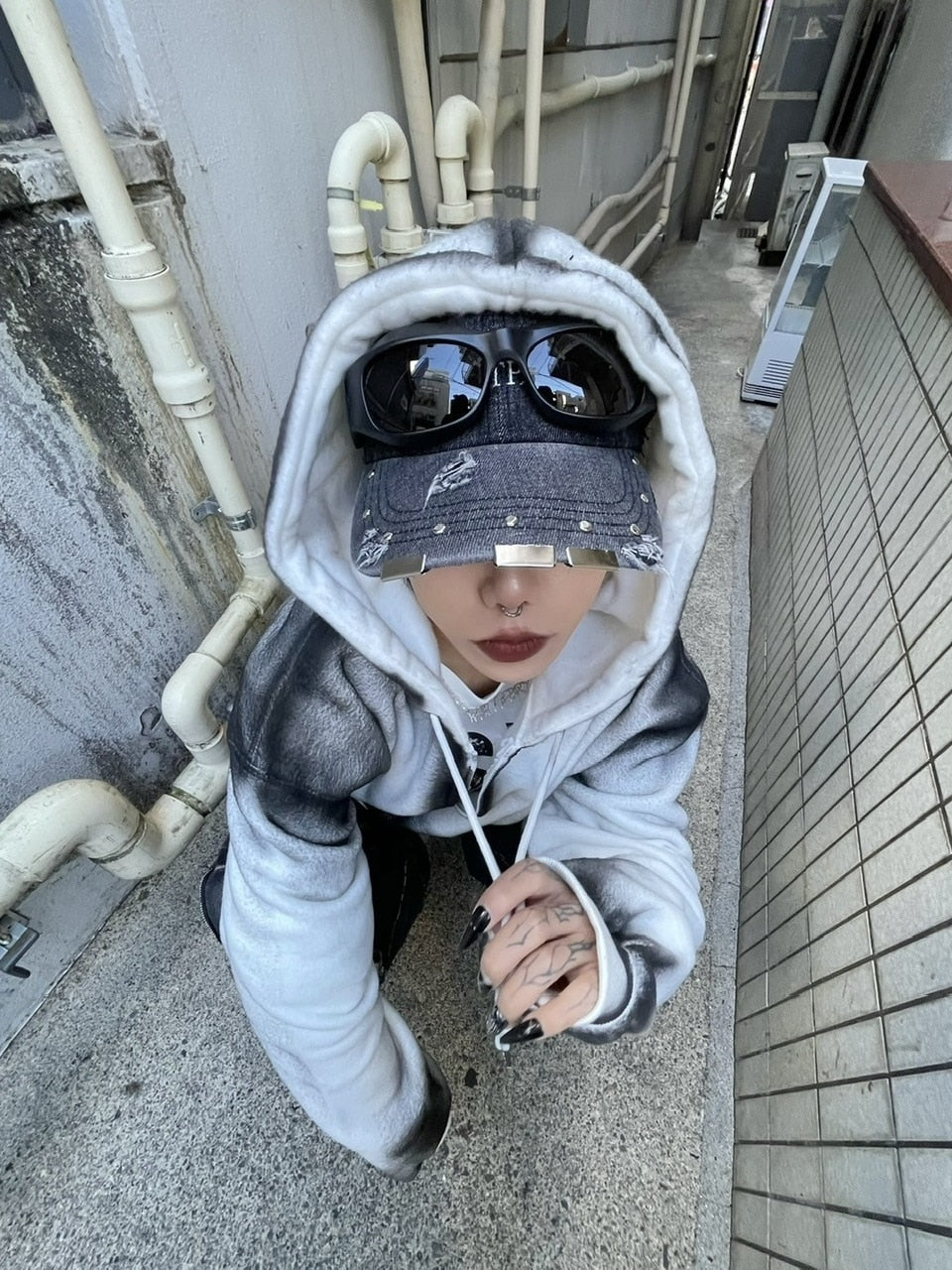 受注制【Never mind the XU】dirty zip up hoodie (2color) / 【ネバーマインド ザ エックスユー】ダーティージップパーカー