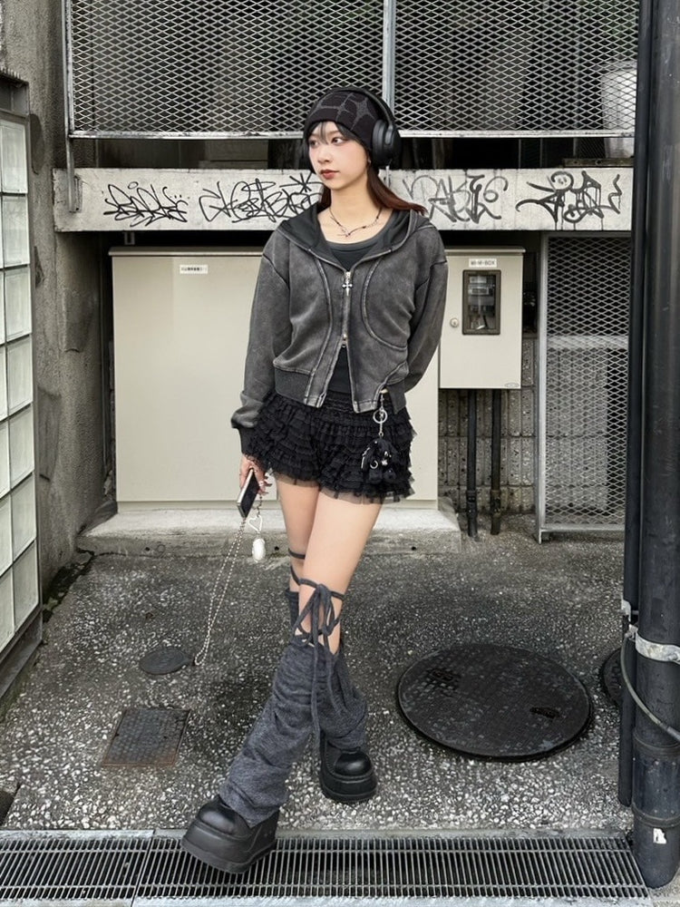 【Never mind the XU】crop zip up hoodie / 【ネバーマインド ザ エックスユー】クロップジップアップパーカー