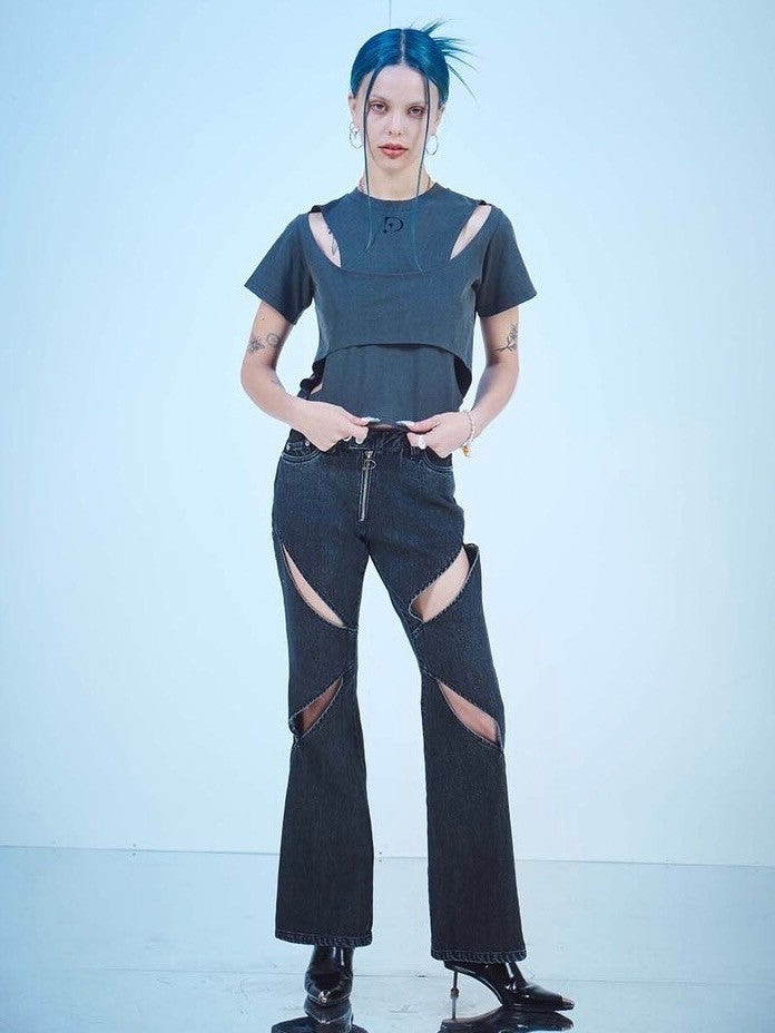 【DILETTANTISME】CUTOUT ZIPPER DENIM